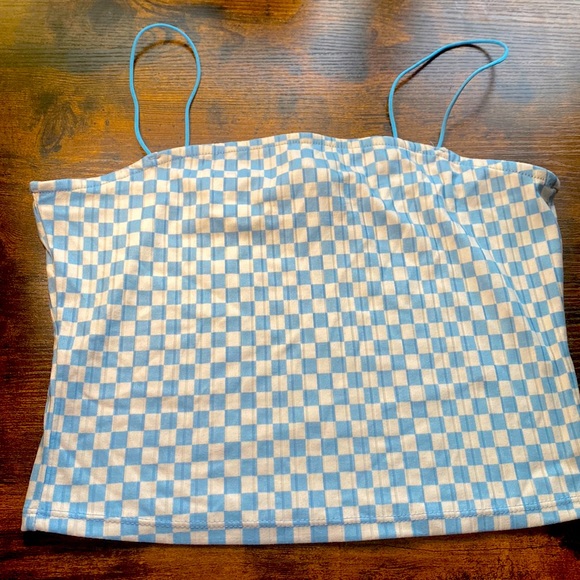 Blue Checkered Print Cropped Bungee Tank - Picture 1 of 5